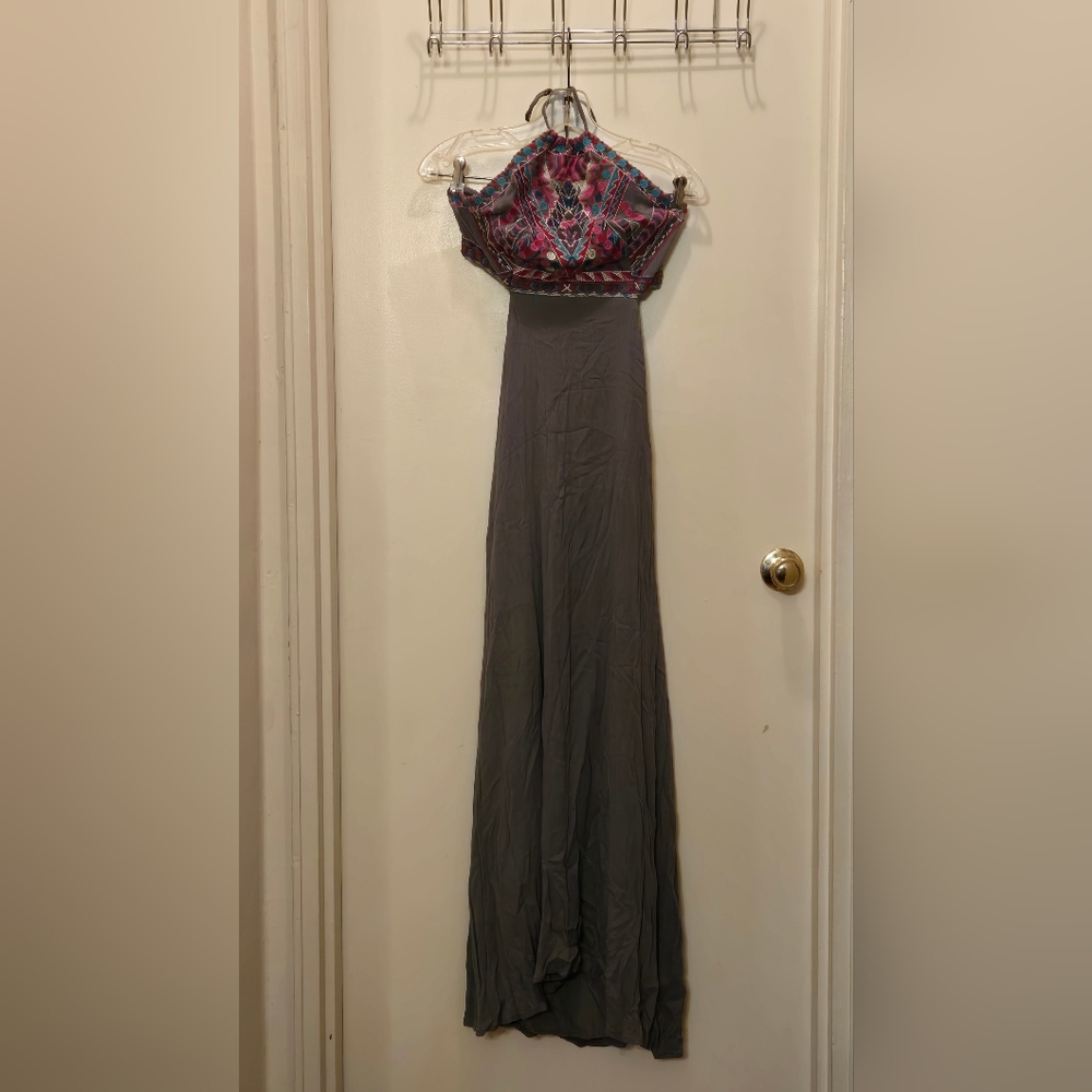 LULUS Earth Green Maxi Dress with Colorful Patterned Top Medium - Picture 6 of 9
